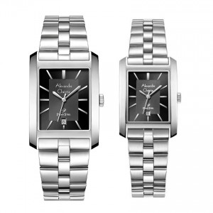 Alexandre Christie AC 1019 Silver Black Steel Couple